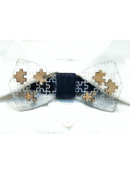 Papillon in legno e plexy con nodo in sughero blu Puzzle - 1