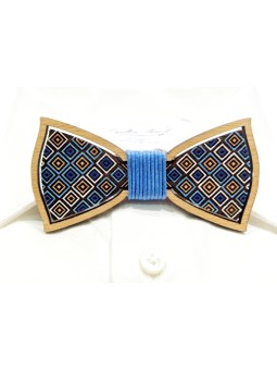 Papillon in legno con nodo in corda azzurra Cubi color - 1